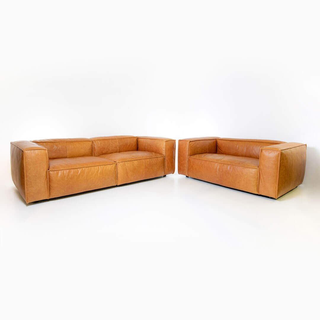 Bahia Vintage 3 & 2 Seater Sofa – Light Tan – Samsara Furniture